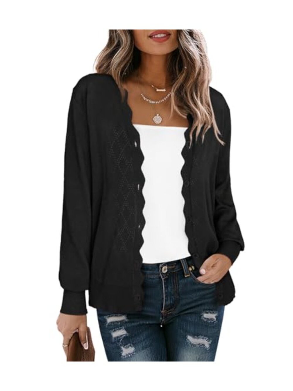 LILBETTER Women's V-Neck Button Down Cardigan Knit Sweater